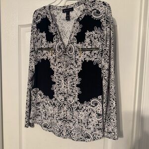 Inc by Macys Women's Black and White Paisley Top